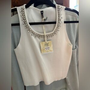 Women's White Crystal Embellished Crop Top